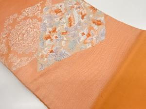 菱に花唐草・鳥模様織出し名古屋帯